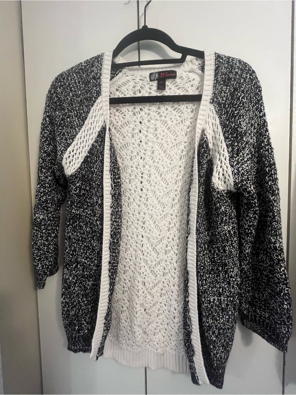 JJ Basics Knit Black and White Cardigan. M. Basic. Layering. Whimsy.